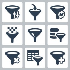 Filter related vector icons set
