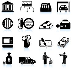 banking and finance black & white vector icon set