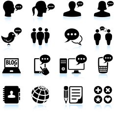 internet chat and online communications black & white icon set