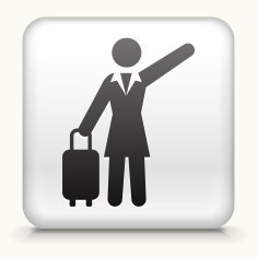 Square Button with Traveling Businesswoman
