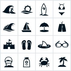 Black Beach and Sea Icons
