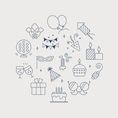 Birthday line icon circle set N2