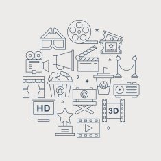 movie line icon circle set
