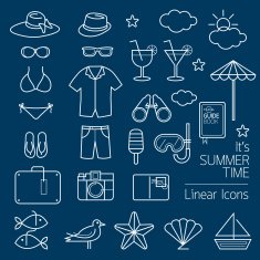 Summer Objects Linear Icons Set
