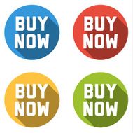 Collection of 4 isolated flat colorful buttons for buy now
