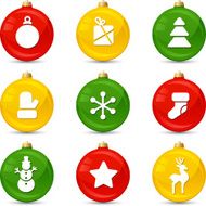 Set of Christmas icons on collor balls Vector illustration