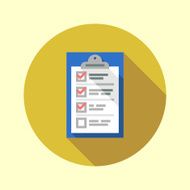 Clipboard with checkmarks long shadow flat design icon Vector illustration