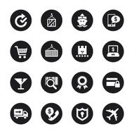 Online Shopping and Shipping Icons - Black Circle Series