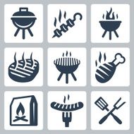 Grill and barbeque related vector icons set