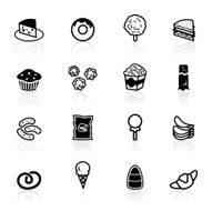 Set of black and white junk food icons
