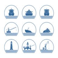 Silhouettes of ships and marine structures