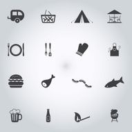 Picnic and camping icons set