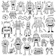 Doodle bacteria germs set Hand drawn vector illustration