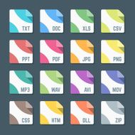 various color flat style minimal file formats icons set