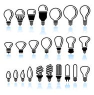 Fluorescent and LED Light Bulb interface icons on White Background