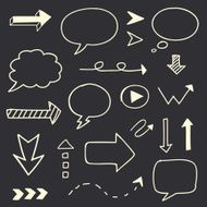 Hand drawn arrows speech bubble sketch set