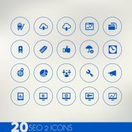 Thin simple SEO 2 blue icons on light background