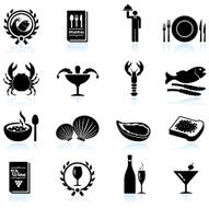 Quality Seafood restaurant black &amp; white vector icon set