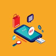Flat 3d isometric design Mobile payment Online shopping e-commerce concept N2
