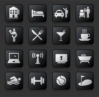 Hotel amenities button set on a dark Background