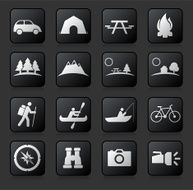 Summer Camping button set on a dark Background