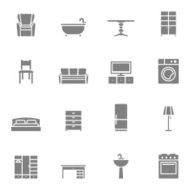 Silhouette home furniture vector icons set