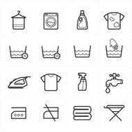 Flat Line Icons For Laundry and Washing Vector Illustration