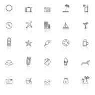 Summer line icons with reflect on white background