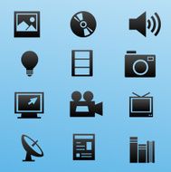 Black Style Icon Set media and broadcasting