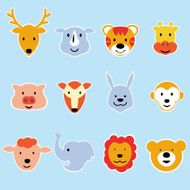 Wild animal cartoon face vector illustration