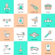 Plumbing Icons Flat Line Set