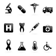 Black glossy medicine and hospital icon