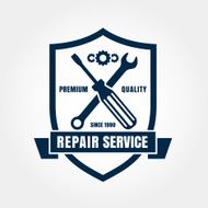 Vintage style car repair service shield label Vector logo design