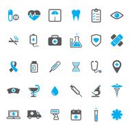 Blue vector medical icons set