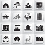 Architecture And Engineering icon Set On Square Button Black