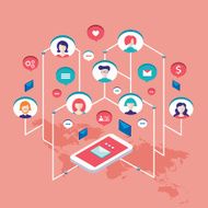 Social network communication Isometric concept illustration