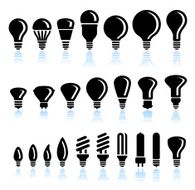 Fluorescent and LED Light Bulb interface icons on White Background N2