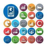 Flat icons business graph vector collection with long shadow