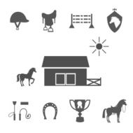 Grayscale Horse Icons on White Background