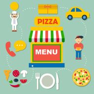 set of flat vector icons for pizza online order