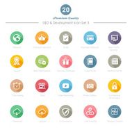 Set of Round Long Shadow SEO and Development icons 3