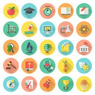 Modern flat round icons of school subjects and education symbols N2