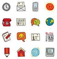 Office and communication hand drawn icon set