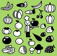 Cute Icon Set Chef fruits and vegetables ( Healthy Eating )