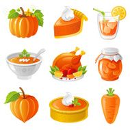Thanksgiving orange holiday food icon set