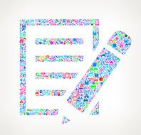 Colorful Paper and Pencil on educational Vector Computer Icon Pattern