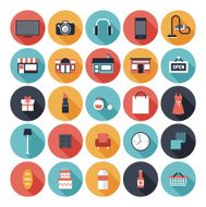 Set of 25 shopping icons in colorful circles