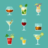 Alcohol drinks and cocktails icon set in flat design style N2