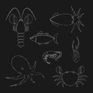 Chalk seafood icons set N2