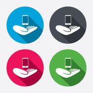 Smartphone insurance sign Hand holds phone